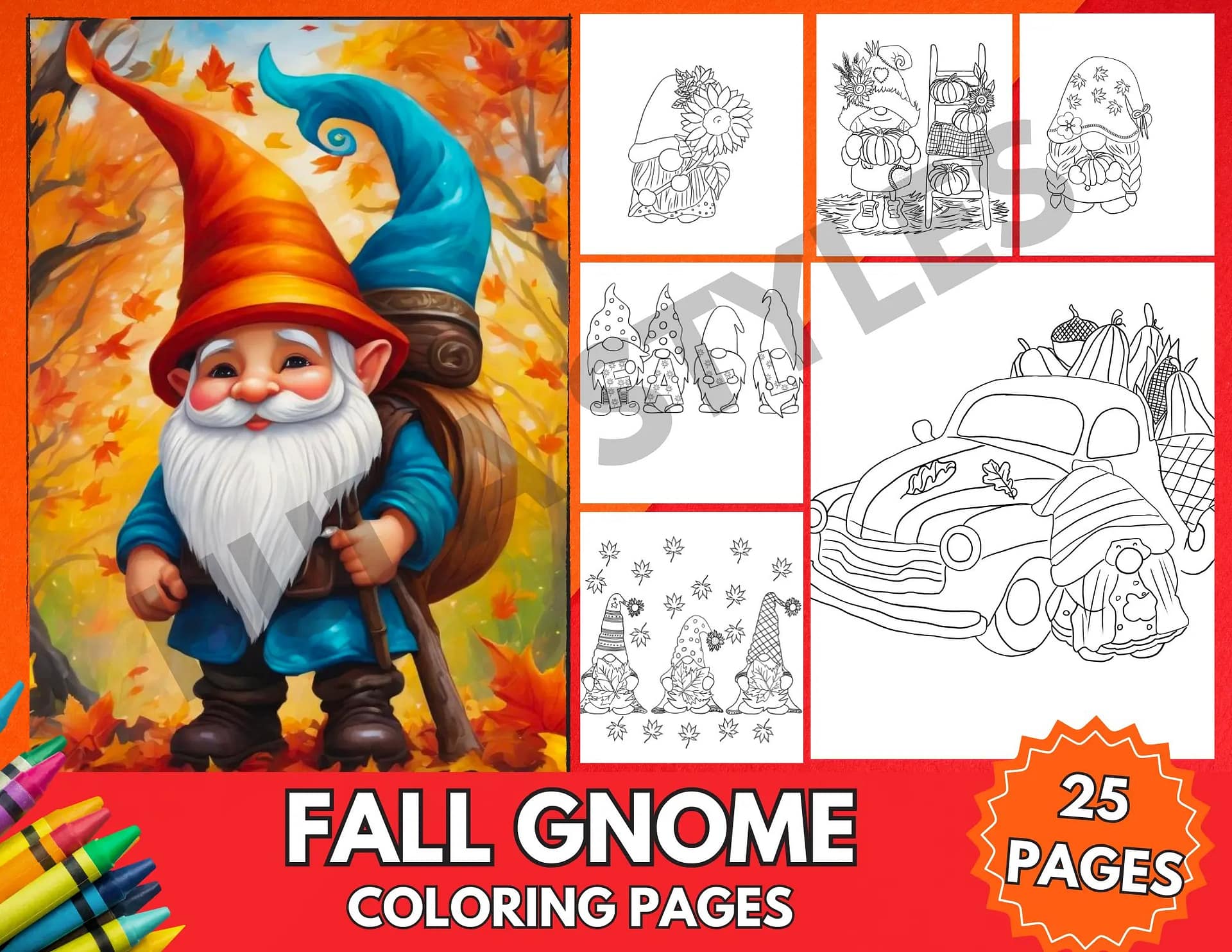 Fall Gnome coloring page