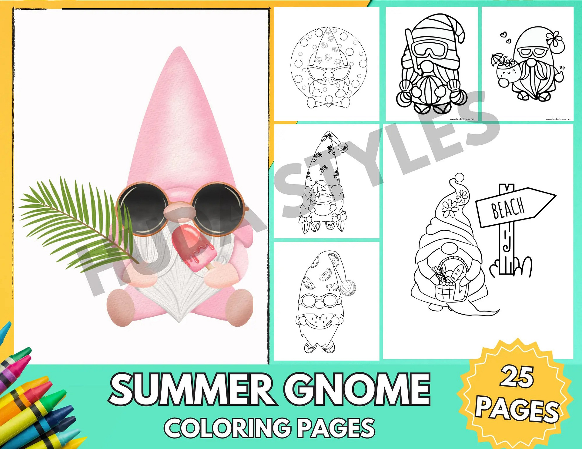 summer gnome coloring page