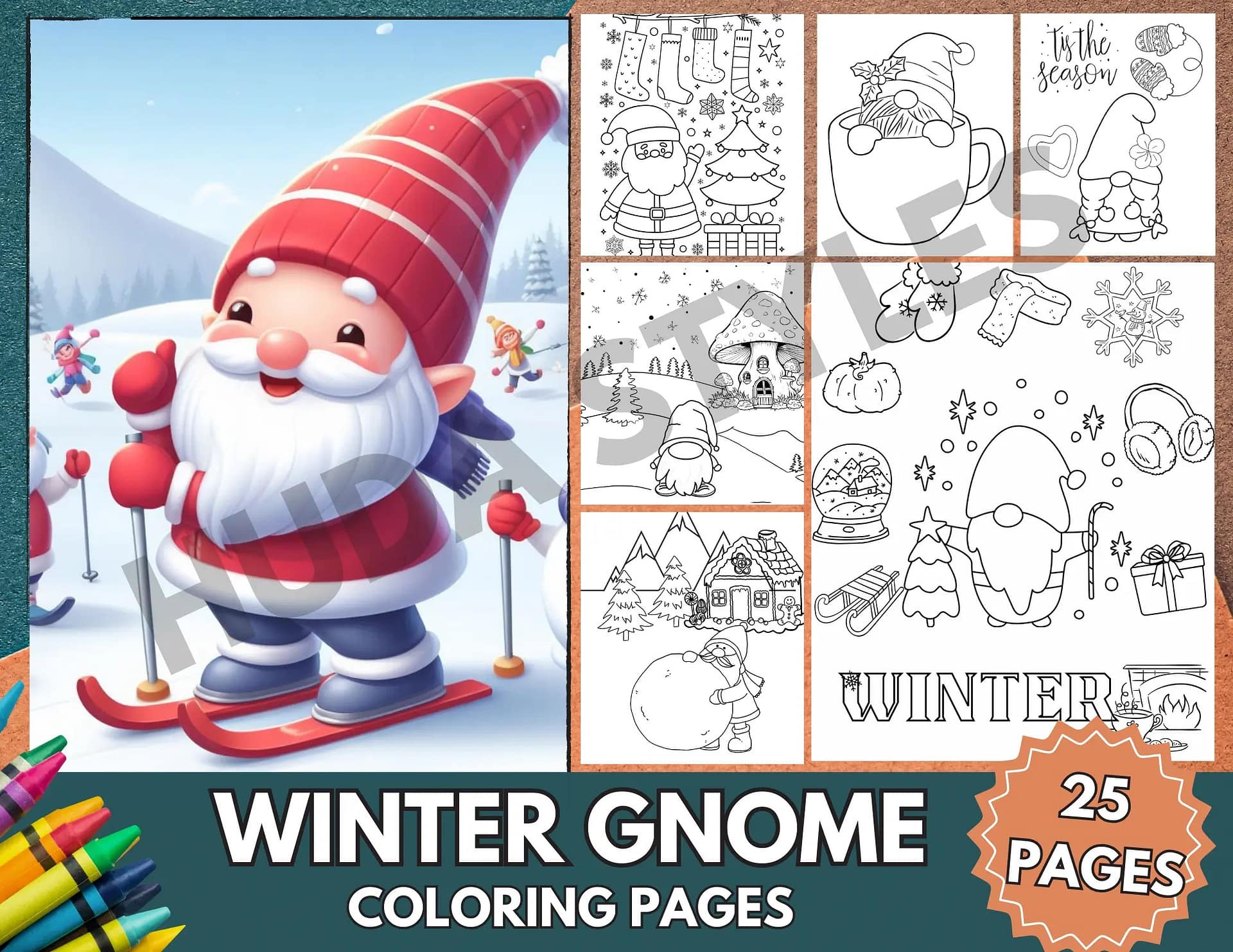 winter gnome coloring page